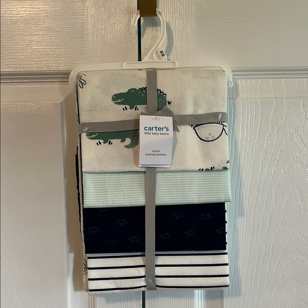Carter's Baby Blanket Set - Alligator, Hippo, and Turtle Print